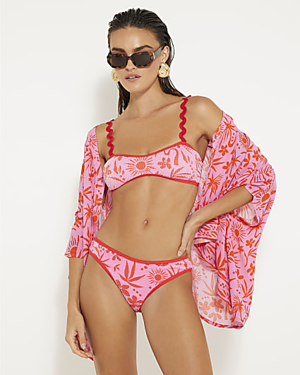 Pink floral High Rise bikini bottoms