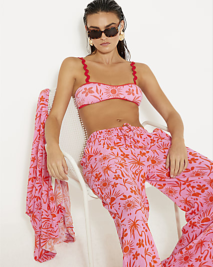 Pink floral print print bikini top