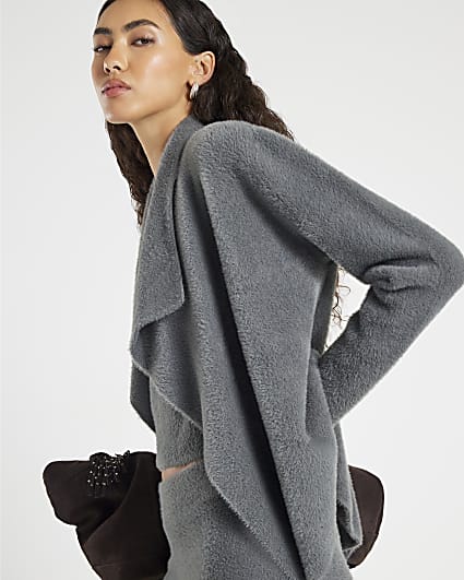 Grey Knitted Waterfall Lounge Cardigan