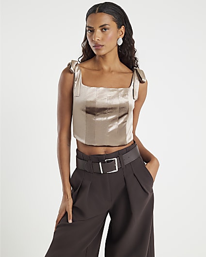 Brown Velvet Sleeveless Corset Top