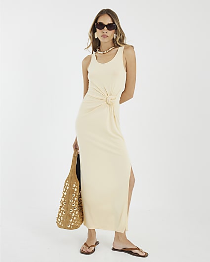 Yellow Sleeveless Side Knot Maxi Dress