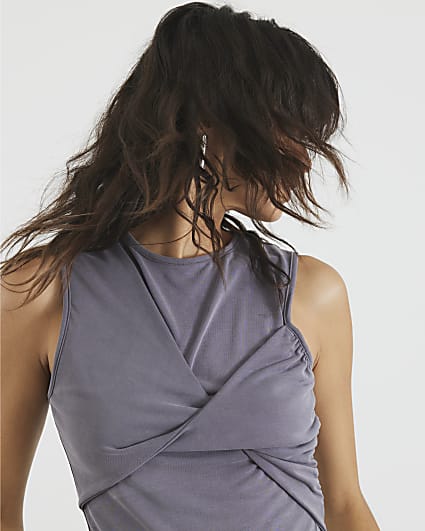 Grey Sleeveless Twist Front Tank Top