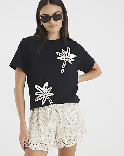 Black Crochet Palm Tree T-Shirt