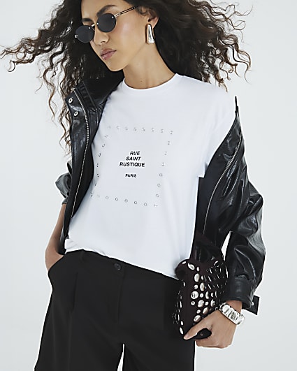 White Short Sleeve Eyelet T-Shirt