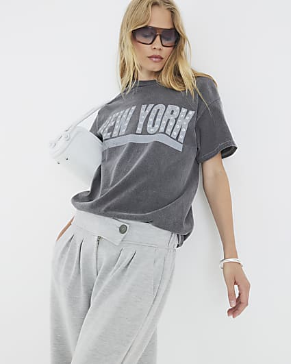 Grey Short Sleeve New York Eyelet T-shirt