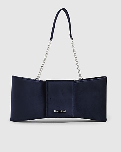 Navy Velvet Bow Clutch Bag