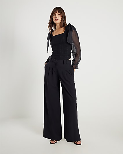 Black Knit Hybrid Long Sleeve Top