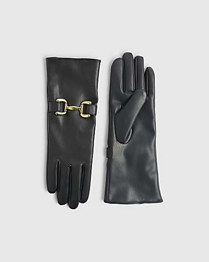 Black Faux Leather Snaffle Gloves