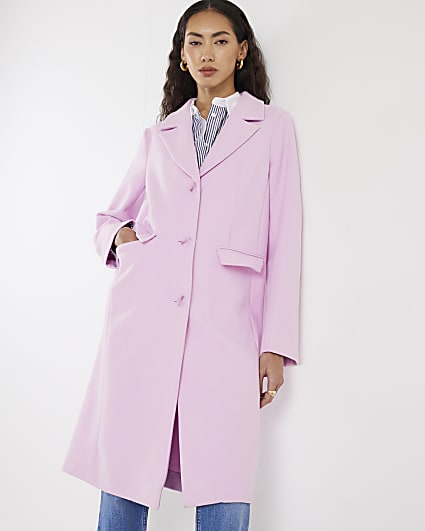 Pink Single Breasted Longline Coat