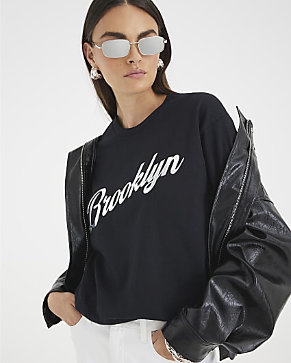 Black Short Sleeve Brooklyn Print T-shirt