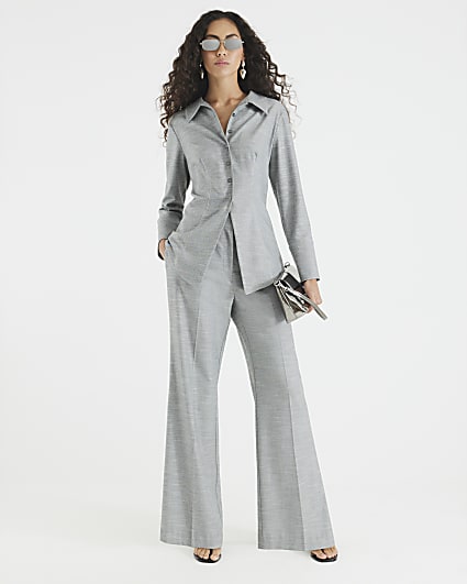 Grey Tailored Wide Leg Trousers