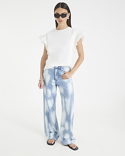 White Short Sleeve Scallop Trim T-shirt