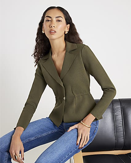 Khaki Blazer Cardigan