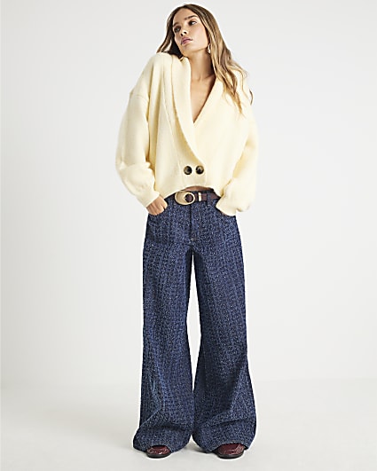 Yellow Knitted Shawl Collar Cardigan