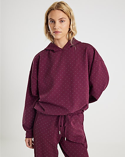 Red Neoprene Long Sleeve Diamante Hoodie