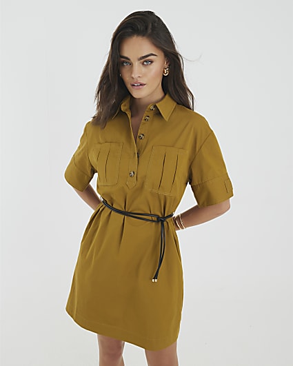 Yellow Utility Shirt Dress
