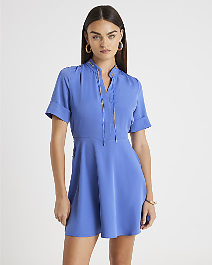 Navy Chain Detail Skater Mini Dress