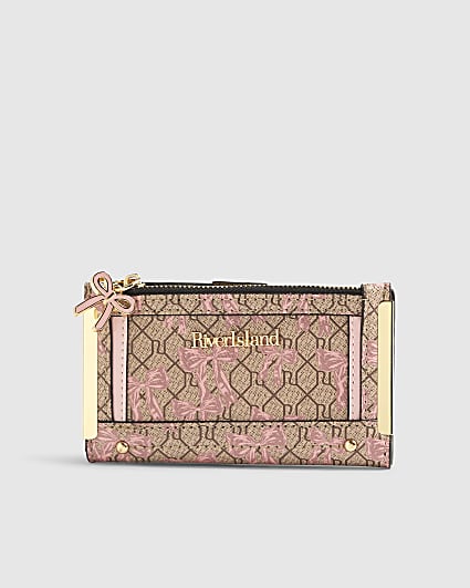 Beige Bow monogram Print Mini Purse