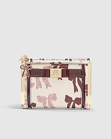 Cream Bow Print Foldout Purse