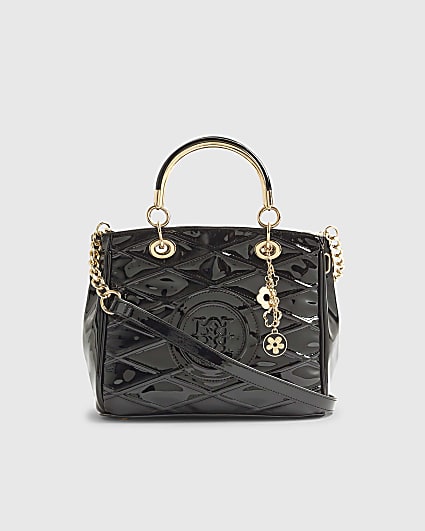 Black Quilted Patent Tote Bag