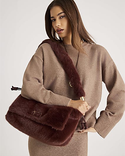 Brown Faux Fur Shoulder Bag