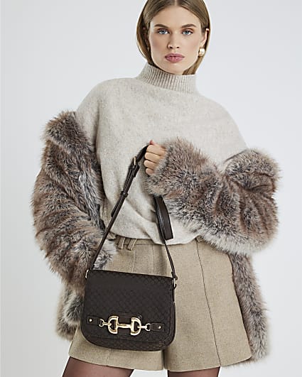 Brown Monogram Snaffle Cross Body Saddle Bag