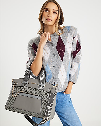 Grey Panelled RI Handle Tote Bag