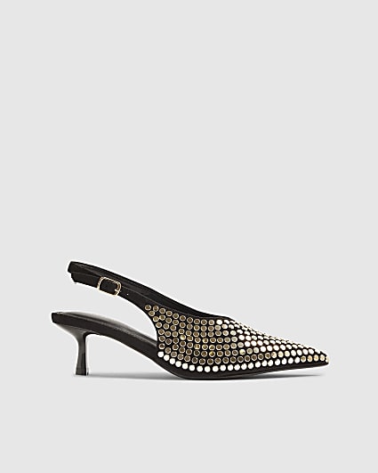 Black Studded slingback Court heels