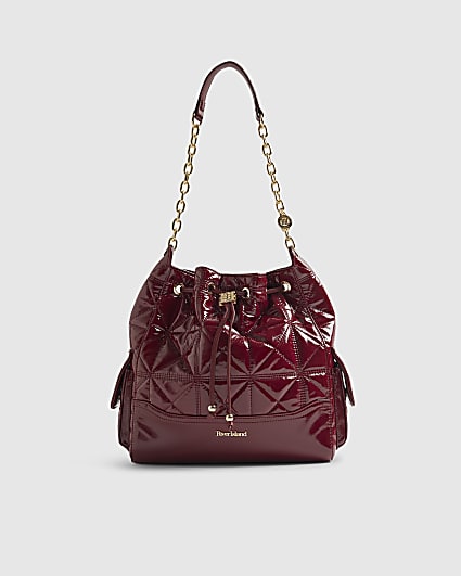 Red Quilted Chain Handle Slouch Bag