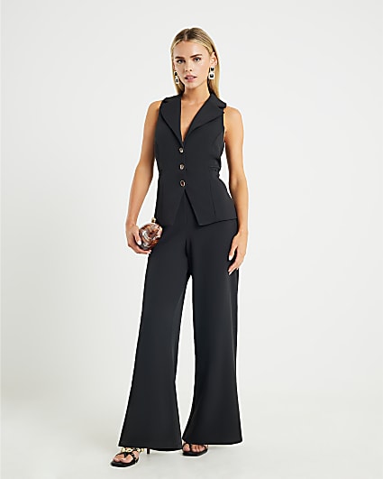 Petite Black Sleeveless Ruched Waist Jumpsuit