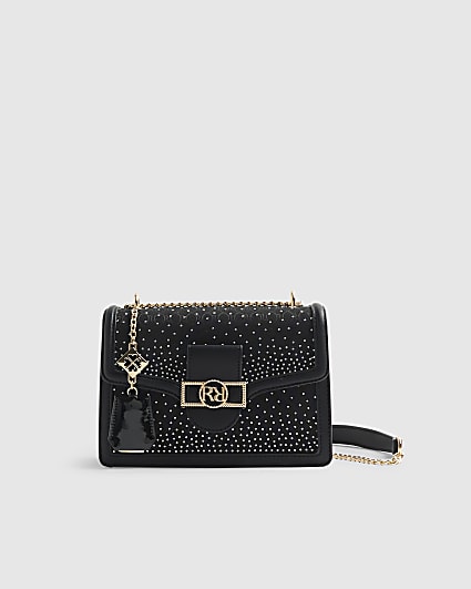 Black Diamante Panelled Shoulder Bag