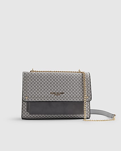 Grey Monogram Pocket Front Shoulder Bag