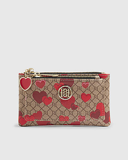 Beige Heart Monogram Pouch
