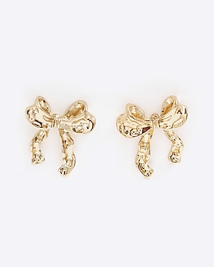 Gold bow stud earrings