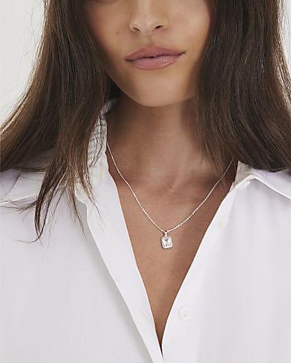 Silver Square Pendant Necklace
