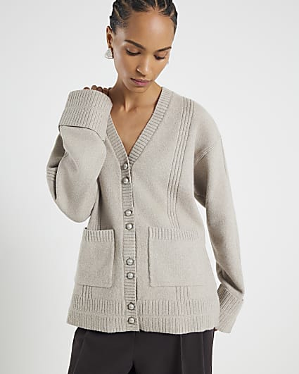 Brown Knitted Long Sleeve Cardigan
