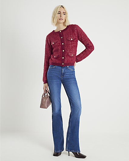Red Boucle cardigan