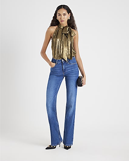 Gold Metallic Halter Neck Top