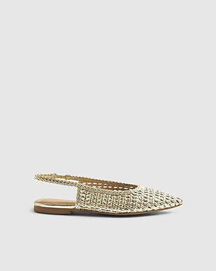 Gold Woven Pointed Slingback Shoes