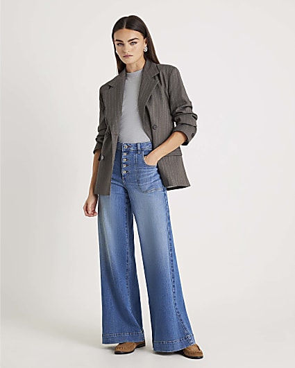 Blue Wide Leg Pocket Front Jeans