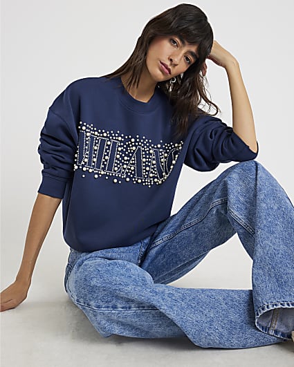 Navy Long Sleeve Milano Pearl Sweatshirt