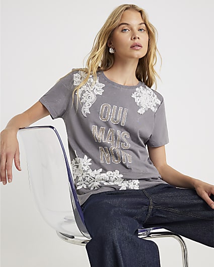 Grey Short Sleeve Oui Mais Non T-shirt