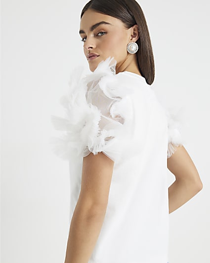 Cream Short Ruffle Sleeve Top