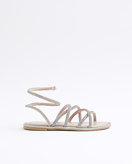 Multi Colour Embellished Ankle Wrap Sandals
