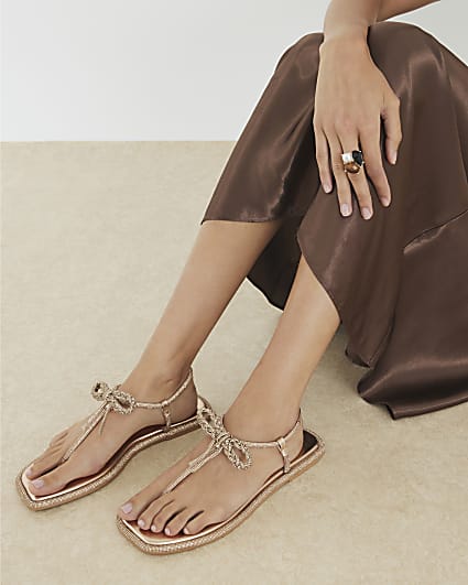 Rose Gold Embellished Bow Toepost Sandal