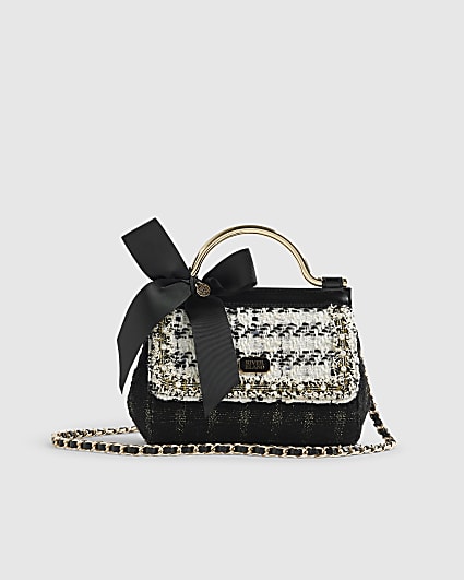 Black Boucle Bow Metal Handle Tote Bag