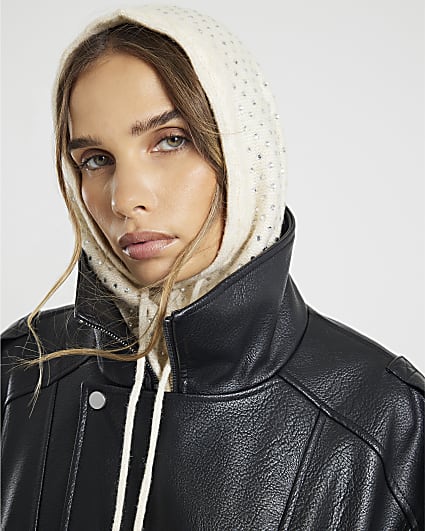 Cream Knitted Diamante Embellished Hood