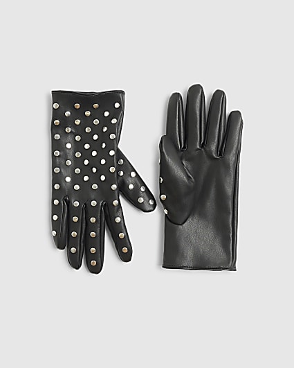 Black Studded Faux leather Gloves