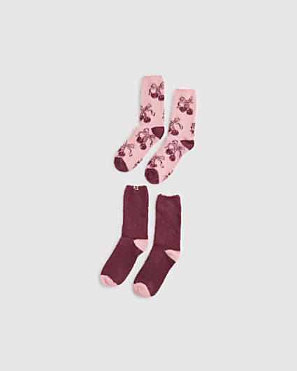 Pink Fluffy Cherry 2 Pack Socks