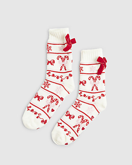 Cream Christmas Slipper Socks